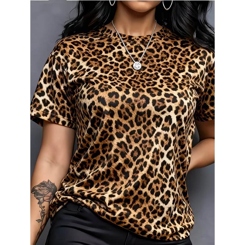 Leopard Print Women's T-Shirt Short Sleeved Tops Summer Casual Women's Crew-Neck Y2k Clothes T-Shirt Outdoor Street Elegant Top