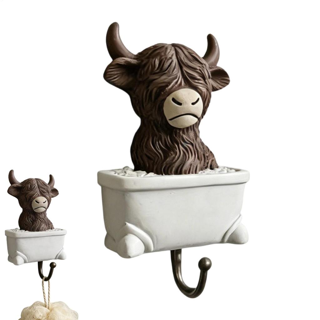 Highland Cow Bathroom Ornament Funny Resin Cow Figurines Bathroom Wall Hooks Towel Hanger Hooks For Home Shower Bedroom