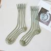 Summer Ultra-thin Women Socks Transparent Crystal Silk Socks Korean Fashion Striped Harajuku Streetwear Nylon Loose Long Socks