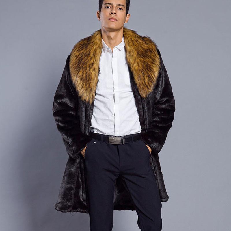 New men's winter faux fur jacket mink hair mink long trench coat thickened thermal fur jacket