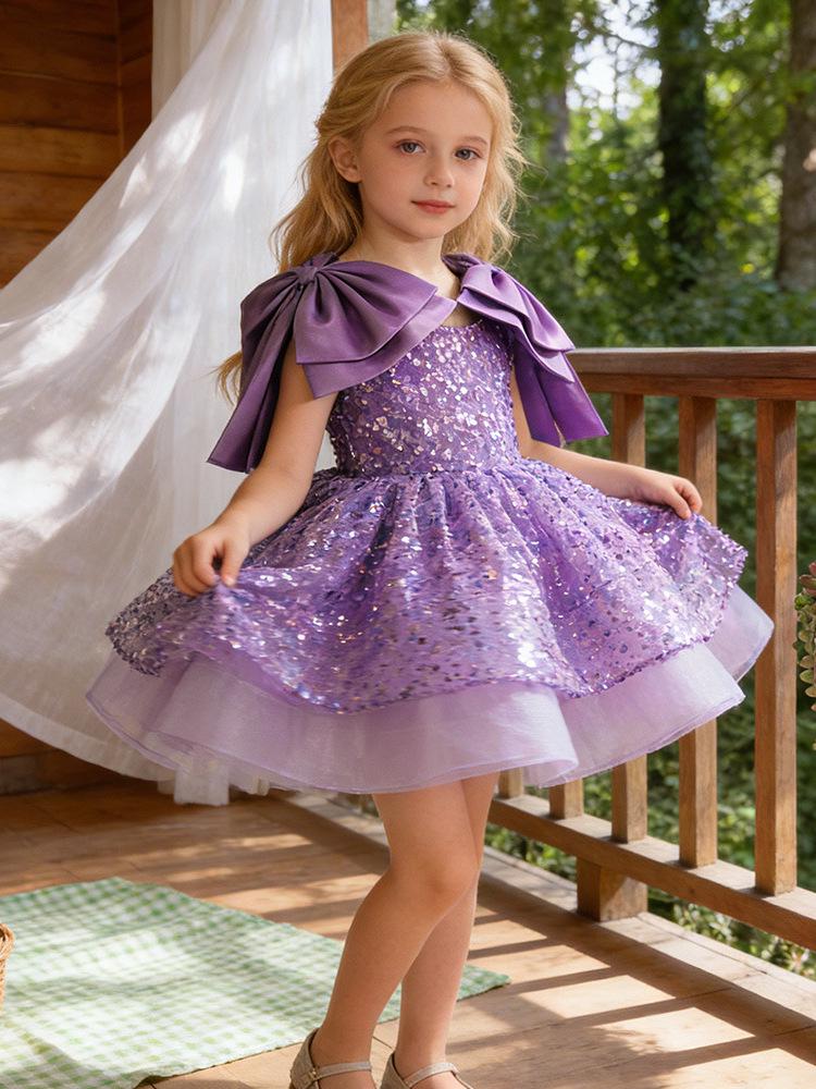 Girls' 2026 Formal Mesh Princess Dress with Big Bow and Puffy Skirt, Ideal for Runway and Performances.