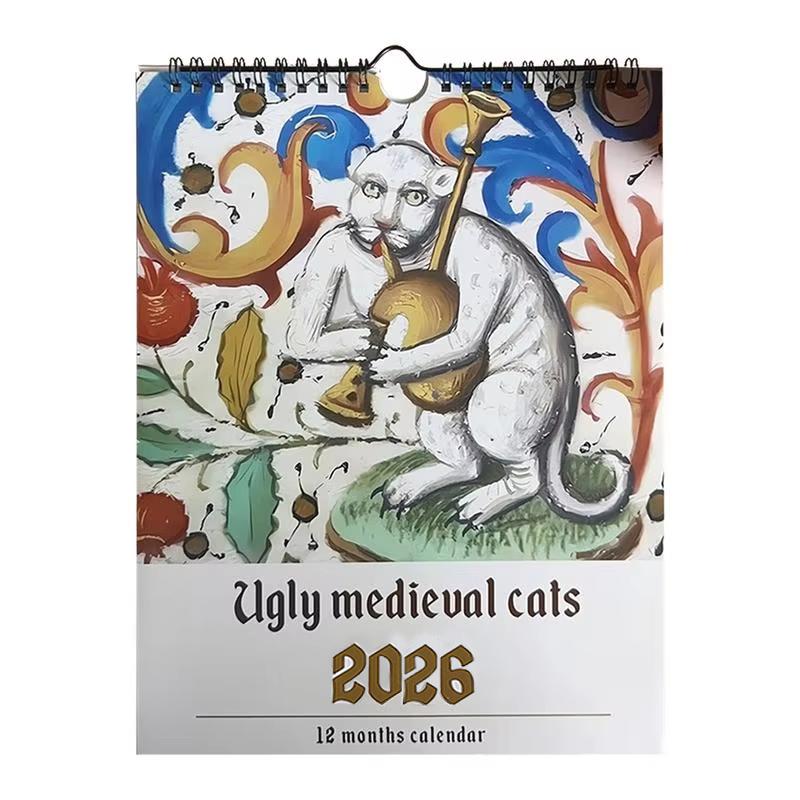 2026 Ugly Medieval Cats Calendar Whimsical Cat Design Large Font Easy To Read Calendar Decoration For The Entrance Hall & Bedroo