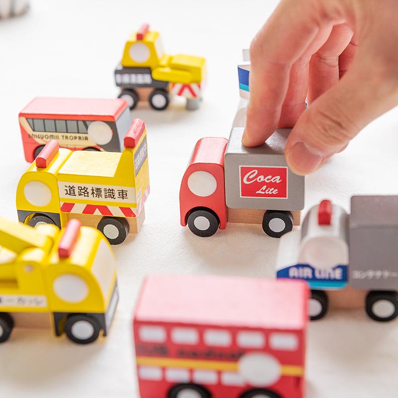 Kids Mini Wooden Cars Truck Aircraft Model Toy Montessori Wooden Education Colorful Vehicle Toys Simulation Cars Decoration Gift