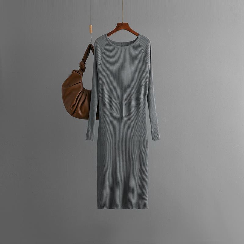 Fall Winter Lazy Wind Loose O-Neck Sweater Dress Women's Long Sleeve Knit Wide Back Hollow Out Dresses