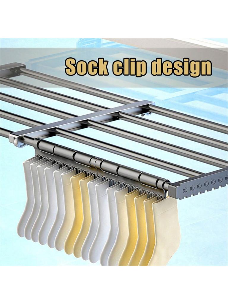 Extendable Laundry Rack Versatile Mounting,Windproof Sock Clip Foldable Clothes Drying Rack Balcony Shoes Organizer Window Shelf