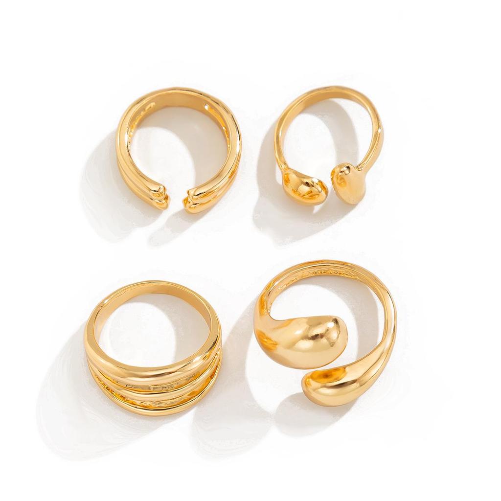 European & American Geometric Baroque Pearl Ring Set – Sweet Cool Ins Style Glossy Liquid Metal Ring