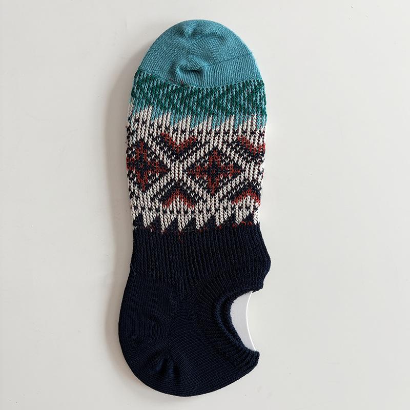 Retro Socks, Men's Spring and Summer Thin Short Socks, Ethnic Style Low-waist Boat Socks, Invisible Socks, Anti-slip Trendy Cotton Socks