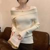 Slash Neck Knitwear Off Shoulder Top Women's Thin Bottomed Shirt Slim Long Sleeve Hotsweet Casual Commuting New Fashion