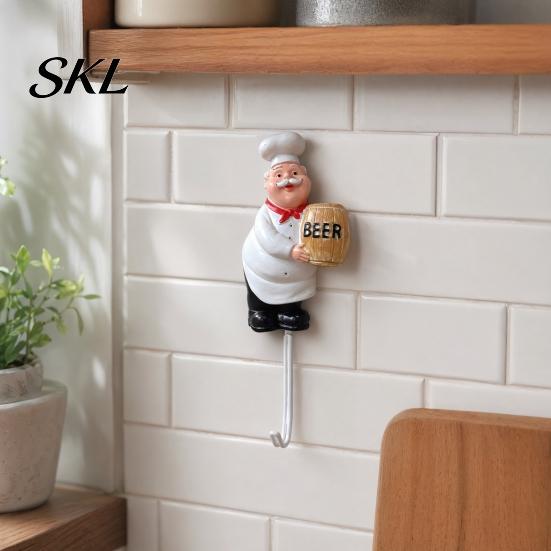 Adhesive Bathroom Hook Cute Chef Shape Hook, Strong Resin Kitchen Wall No Punch Fun Decoration Backing Decorative for Home Hang Utensils Dishcloths