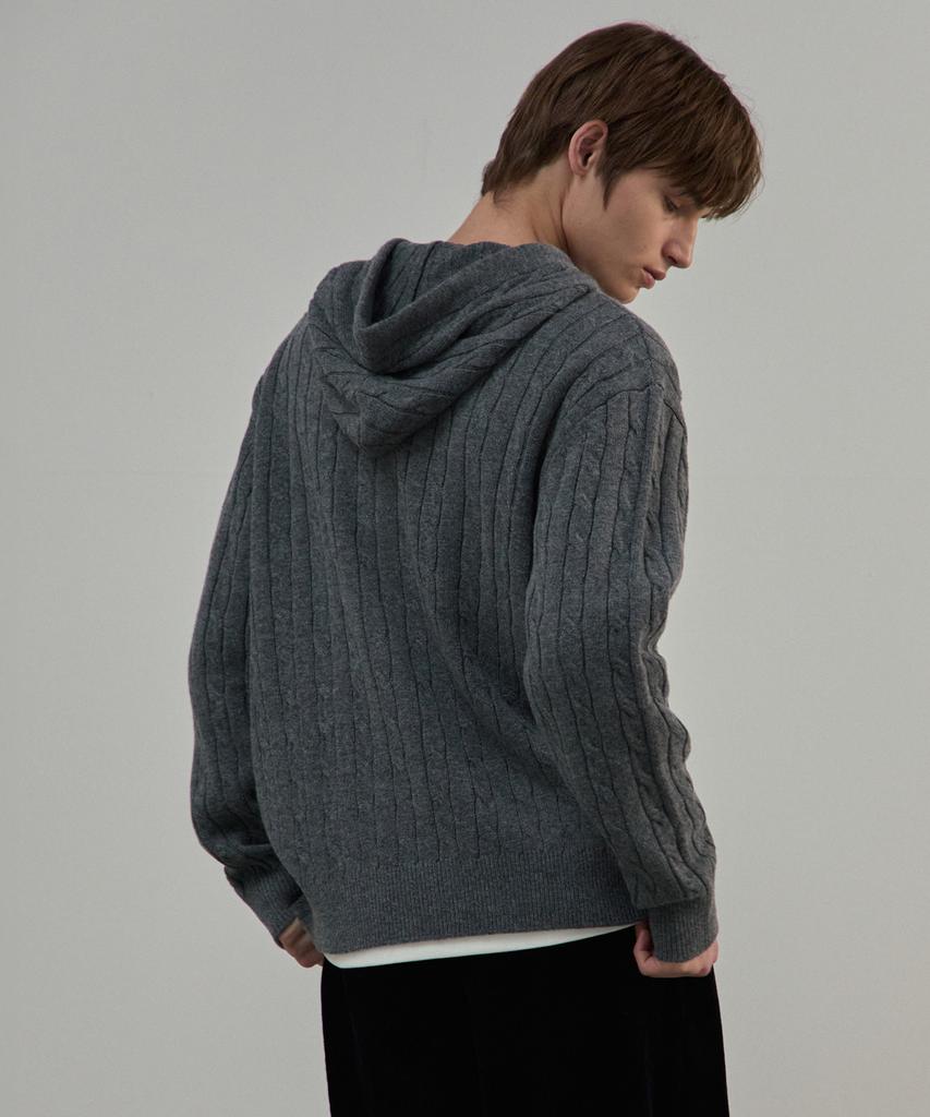 Mindbridge [Comfy] Wool Blend Cable Hooded Zip-Up Semi-Oversized Cardigan Mzcd71A2