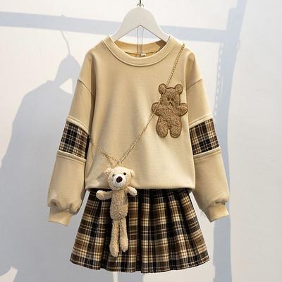 Girls Baseball Shirt Set Long Sleeve Jacket + Pleated Skirt Two Piece Set