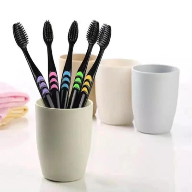 10pcs Toothbrush Soft Bristle Adult Bamboo Charcoal Household Fine Wool Toothbrush Antibacterial for Family Men and Women
