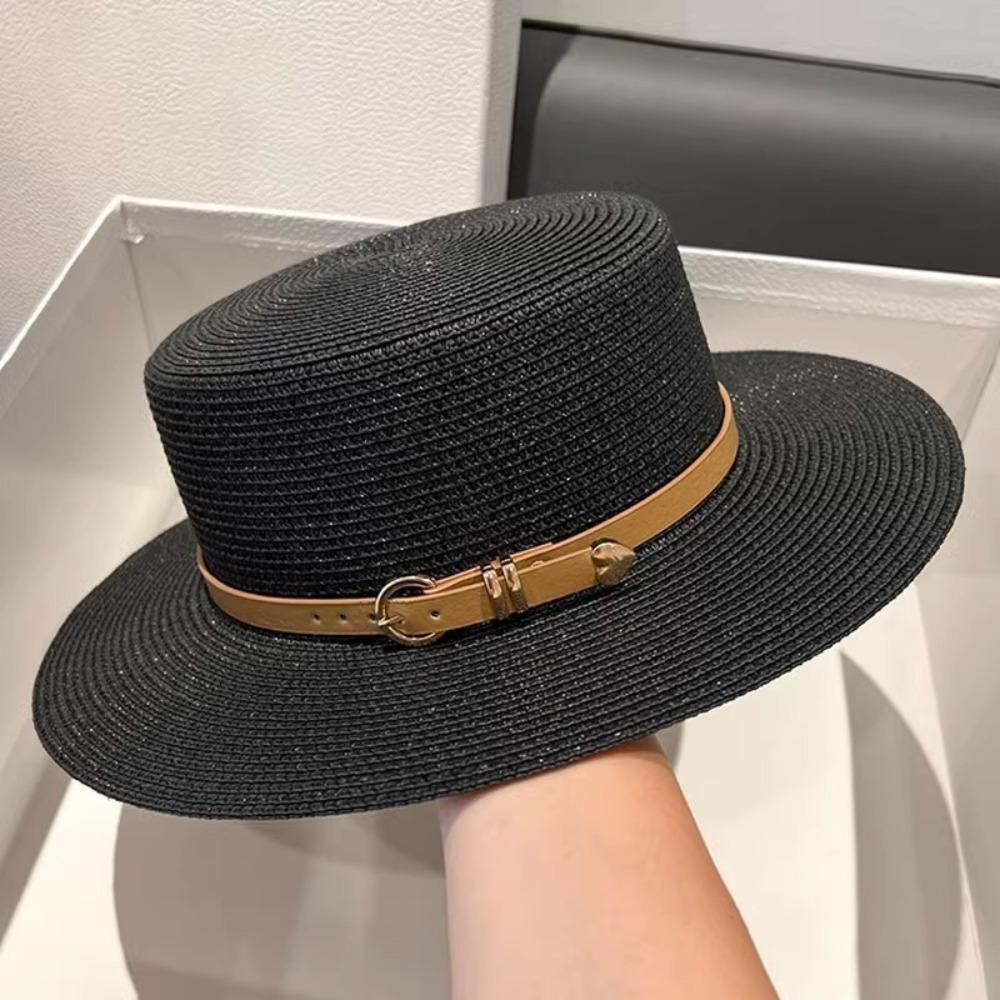 Casual Flat Top Hat Straw Buckle Hat New Visor Cap  Summer