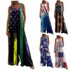 Kadın Moda Bağımsızlık Günü Baskı Tulum Uzun Pantolon Cepli Rahat Ayarlanabilir Askı Tulum
