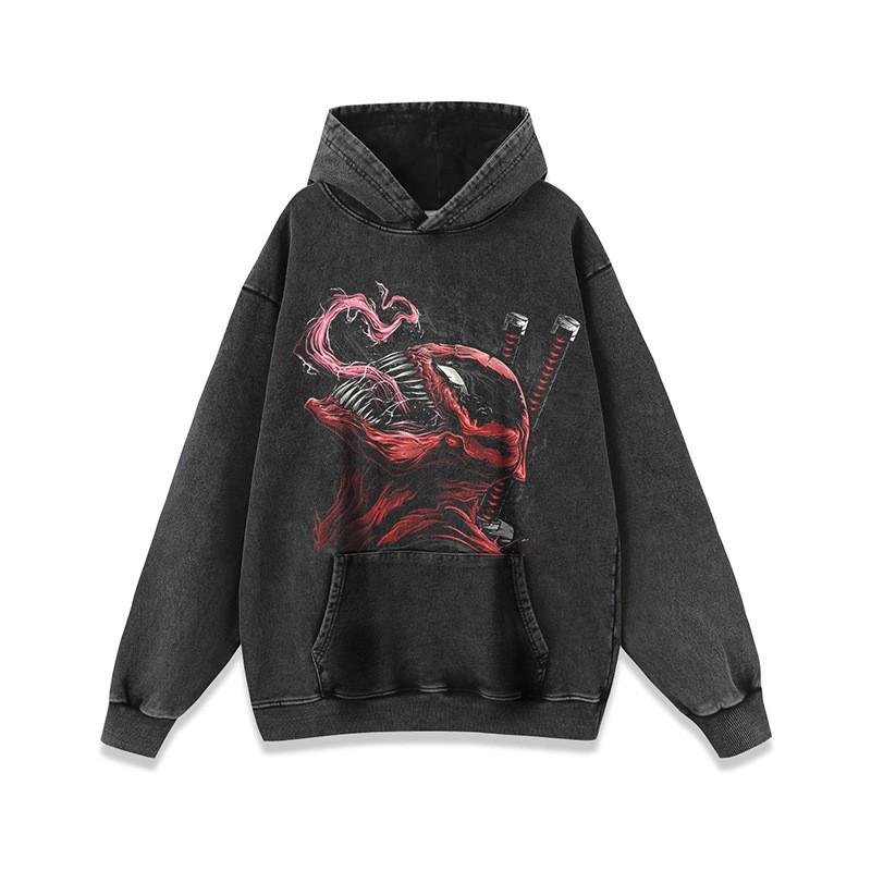 Oversized Vintage Washed Cotton Hoodie Men Women Streetwear Loose Fit Graphic Print Casual Sweatshirt