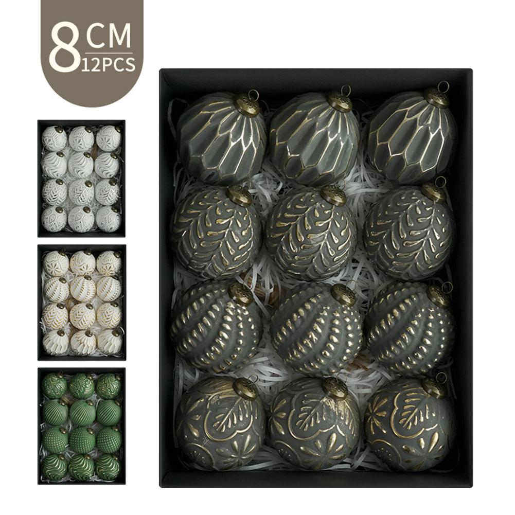 Set of 12 Rustic Christmas Tree Ornaments with Hanging Loops Vintage Style Polypropylene Material for Holiday Decor