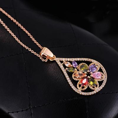 CMM Moda Sarı Altın Renk Açacağı Lüks Çok Renkli Kübik Zirkonya Büyük Çiçek Damla Kolye Kolye Kadınlar Için