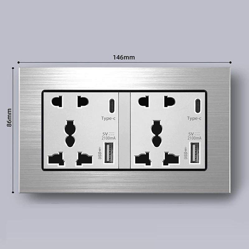 1Pc Power 2100Ma Usb Outlet Fast Charging Panel 86-Type 13A Wall Type C Interface Socket Maximum Voltage 250V For Uk Us Eu