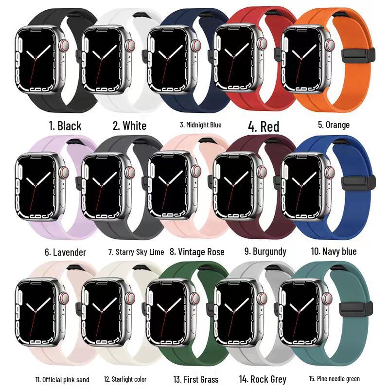 Magnetic Silicone Sport Band with Folding Buckle for iWatch/Apple Watch S10