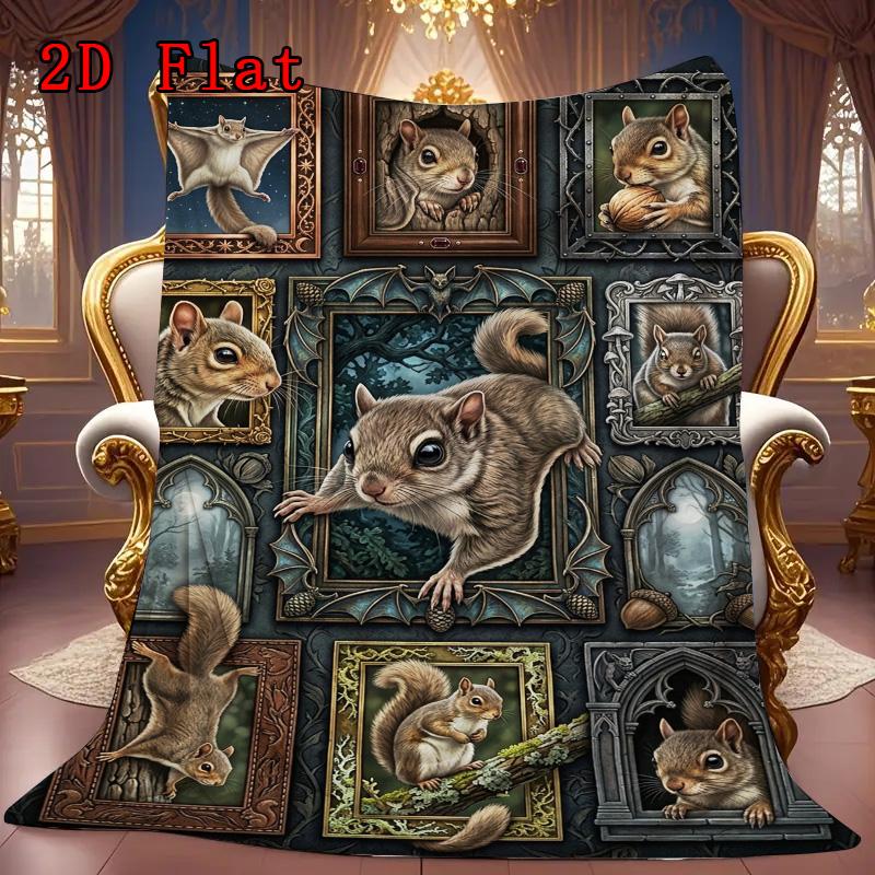 Squirrel Portrait Gallery 2D Flat Pattern Flannel Blanket, High quality All Seasons, Home Decor, Warmth and Comfort, Perfect for Christmas Gifts.