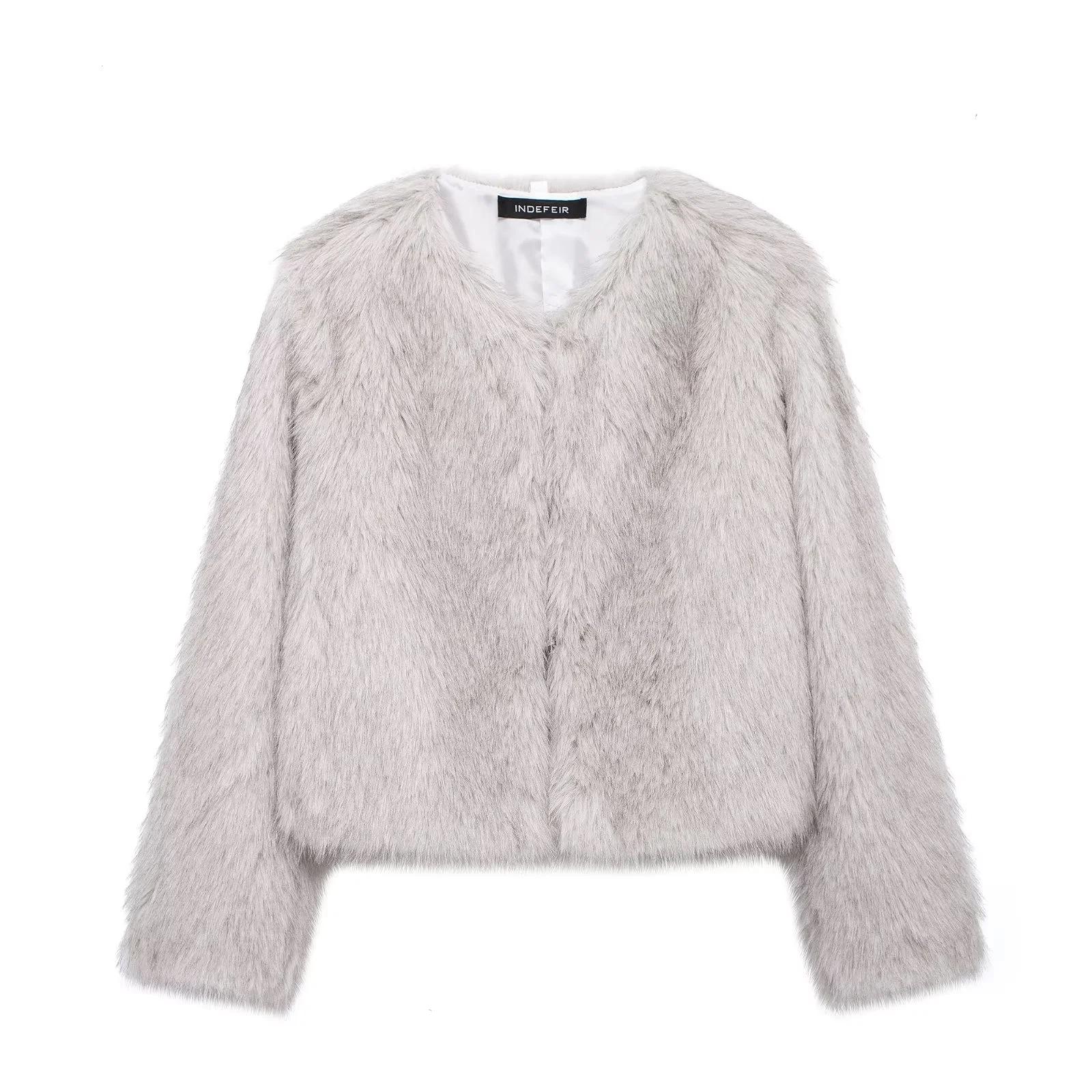 

Женская короткая пушистая куртка из искусственного меха в европейском и американском стиле для осени и зимы Small