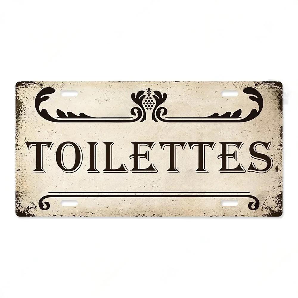 High Definition Metal Tin Sign Vintage Toilet Restroom License Plate Style Signs Set Retro Wall Art Decor for Home Bar Garage Ba