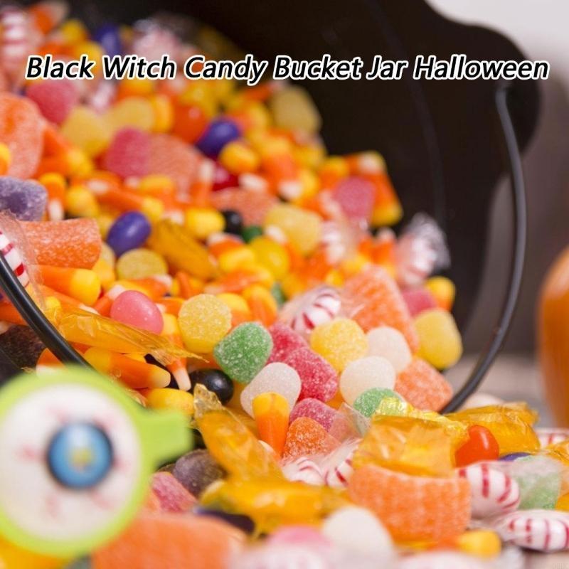 6 Puece Halloween Party Essential Plastic Black Witch Cauldron Bucket for Candy and Treats Container Bowl Decoration