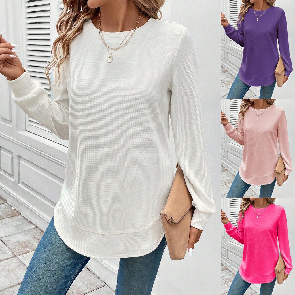 Felpa Oversize da Donna Autunno Inverno 2025 Colore Unico Girocollo Manica Lunga Chic Casual