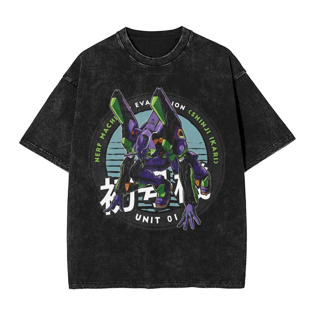 EVA Unit-01 Vintage Washed T-Shirt, Neon Genesis Evangelion Mecha Anime Print Street Style