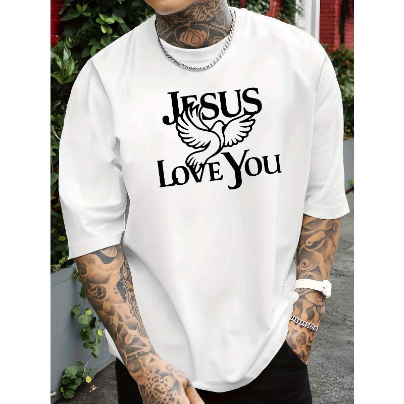 European sizes Men's Faith T-Shirt Print Short Sleeve Round Neck Casual Wear, Breathable Summer Casual Top for Men