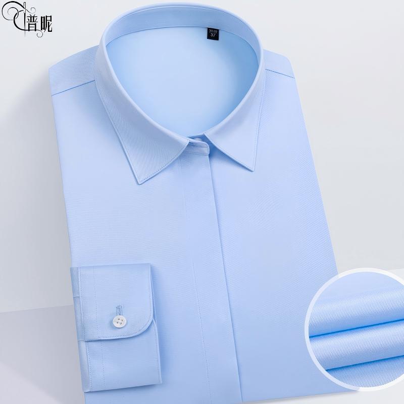 Men's White Long Sleeve Non-Iron Pure Cotton Shirt - Spring/Summer Business Formal and Versatile for Work.