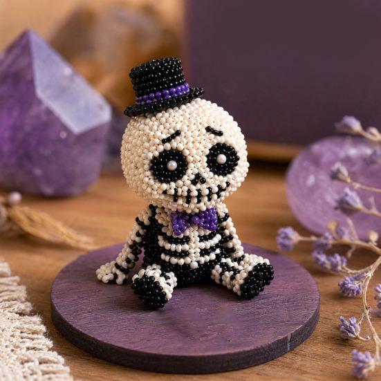 Beaded Skeleton DIY Kit, Tiny 3D Beaded Skeleton Craft Set with Colorful Beads Wire Needle And Instructions, Cute Skeleton Bead Art Kit for Beginners