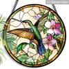 2D Flat Stained Glass Hummingbirds Window Decoration, 7.87inches Colored Glass Plate with Chain, Charming Spring Summer Sun Catcher Home Livingroom