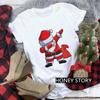 Casual Cute Cartoon Christmas Santa Graphic Female T-Shirt 90S Funny Summer Tees Loose White Blouse Short Sleeve O-Neck Crop Top