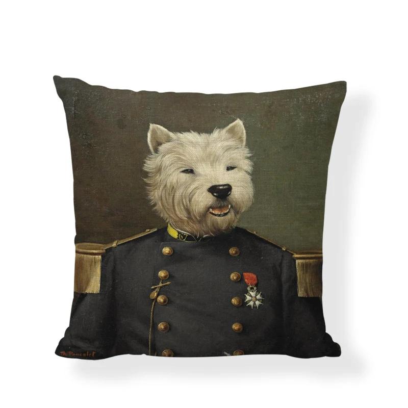 

Наволочка с принтом в виде собаки и кошки в военной форме, декоративная наволочка из хлопка и льна для дивана, автомобиля, домашнего декора 45X45CM