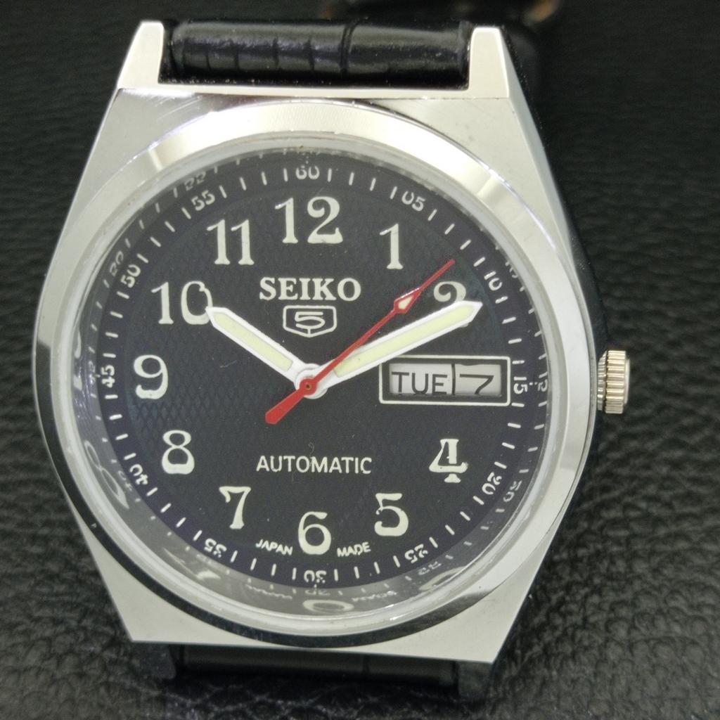 REFURBISHED VINTAGE SEIKO 5 AUTOMATIC JAPAN MENS BLACK DIAL WATCH a435114-2 R122-a435114