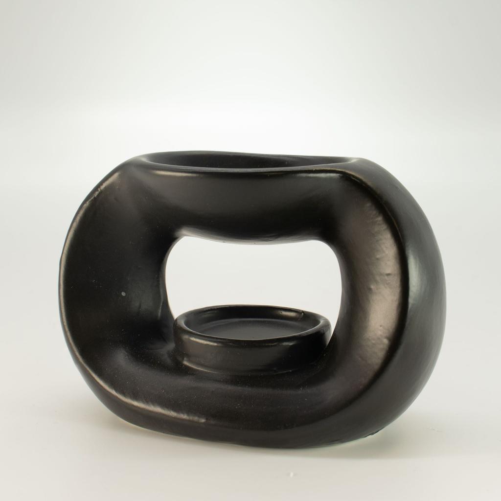 Ceramic Zen Oil Burner - Oval Pebble  - Matt Black