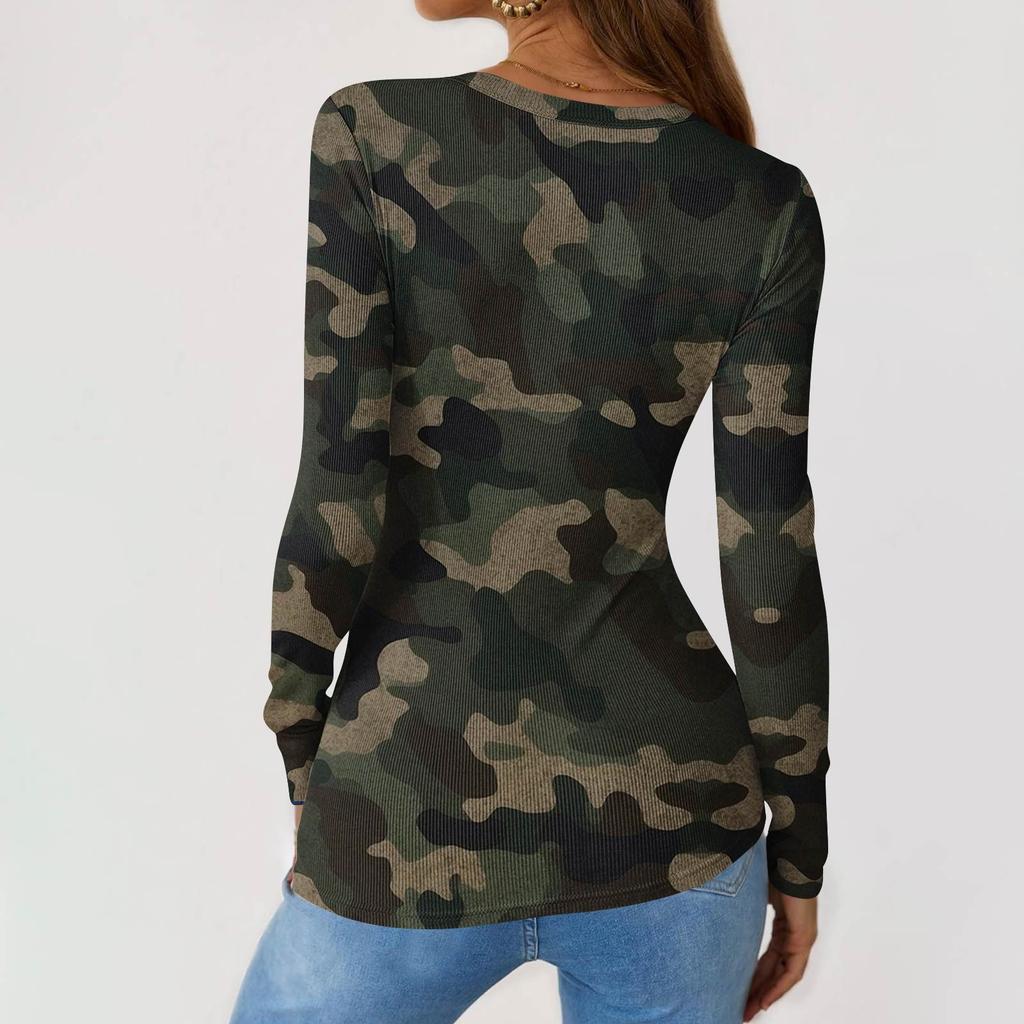 Damski T-shirt Slim Fit Modny Casualowy z Nadrukiem Gradientowym Okrągły Dekolt Pulower Długi Rękaw Top