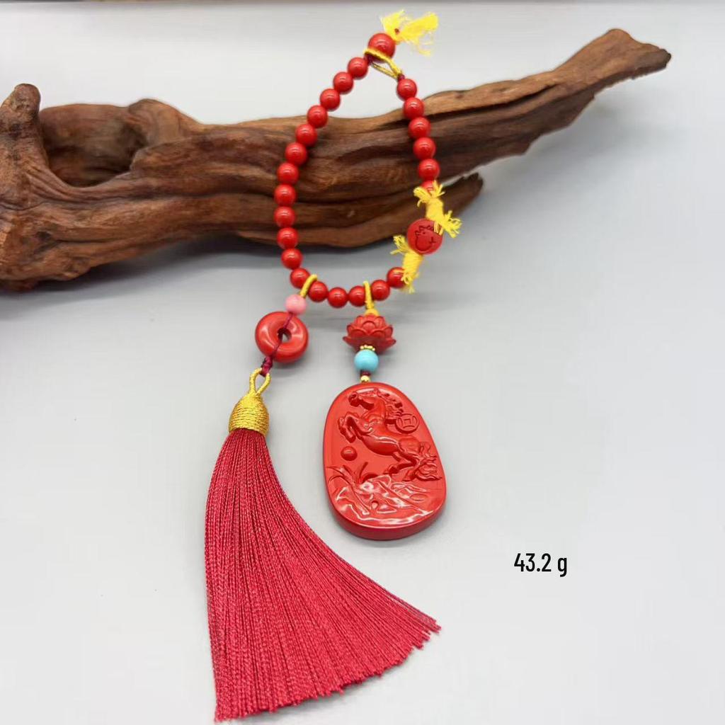 Authentischer Roter Sand Pixiu Drache & Phönix Anhänger: Sieben-Sterne-Schwert Kürbis Stil Auto- & Taschenhänge-Deko