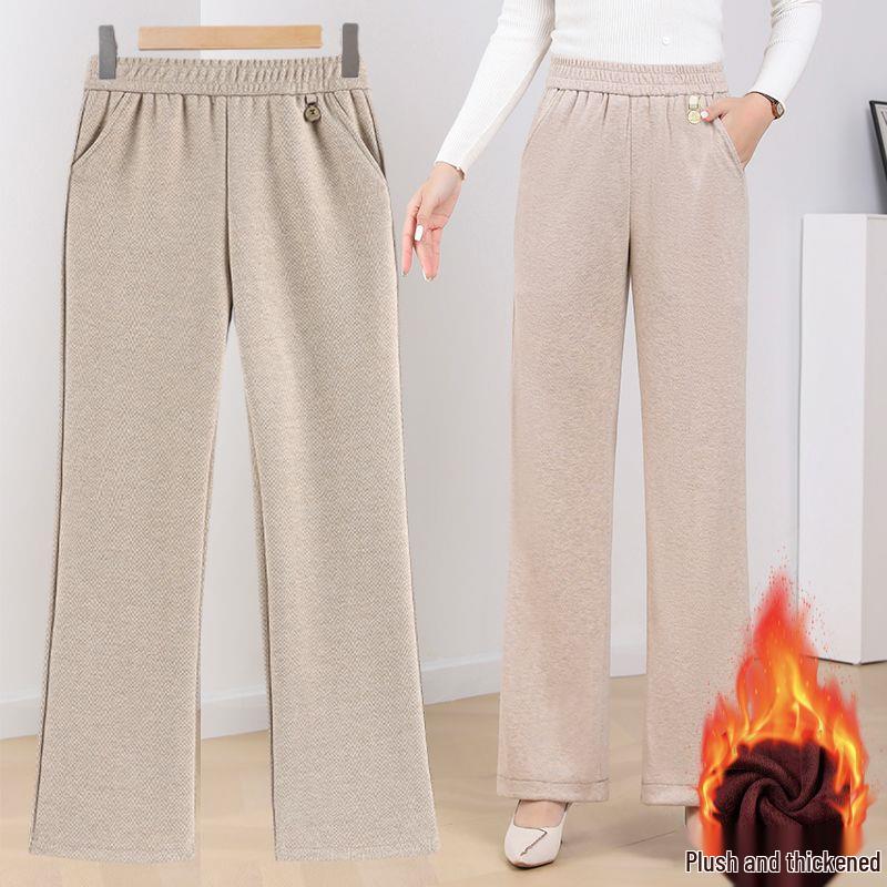 

Maternity High Waist Slim Fit Casual Pants - Plus Velvet, Straight Leg, Spring/Autumn for Middle-aged and Elderly Women 3XL Recommended Weight 115-130 jin