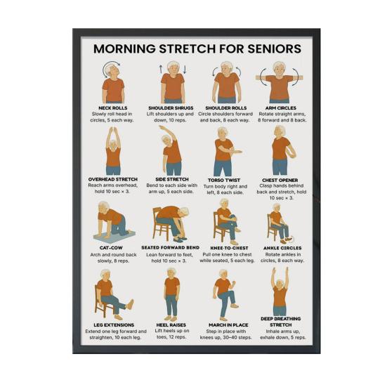 Chair Exercise Poster Seated Workout Chart Gentle Chair Yoga Movements Low Impact Exercise Guide for Seniors Beginners