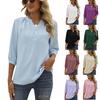 European and American Women's Spring/Summer Stand-up Collar Mid-Sleeve Jacquard Pom-Pom Casual Loose Top