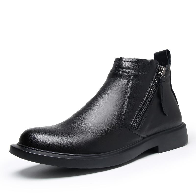 2025 Direct Supply Martin Boots Round Head Zipper Leather Boots Medium Help Men's Boots Trend Korean Version British Style Short Boots