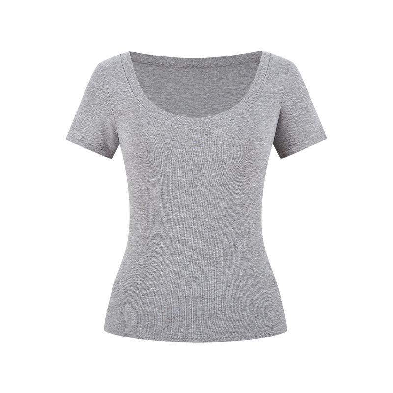 Dámské letní tričko z čisté bavlny s krátkým rukávem a výstřihem do U, slim fit, 2025