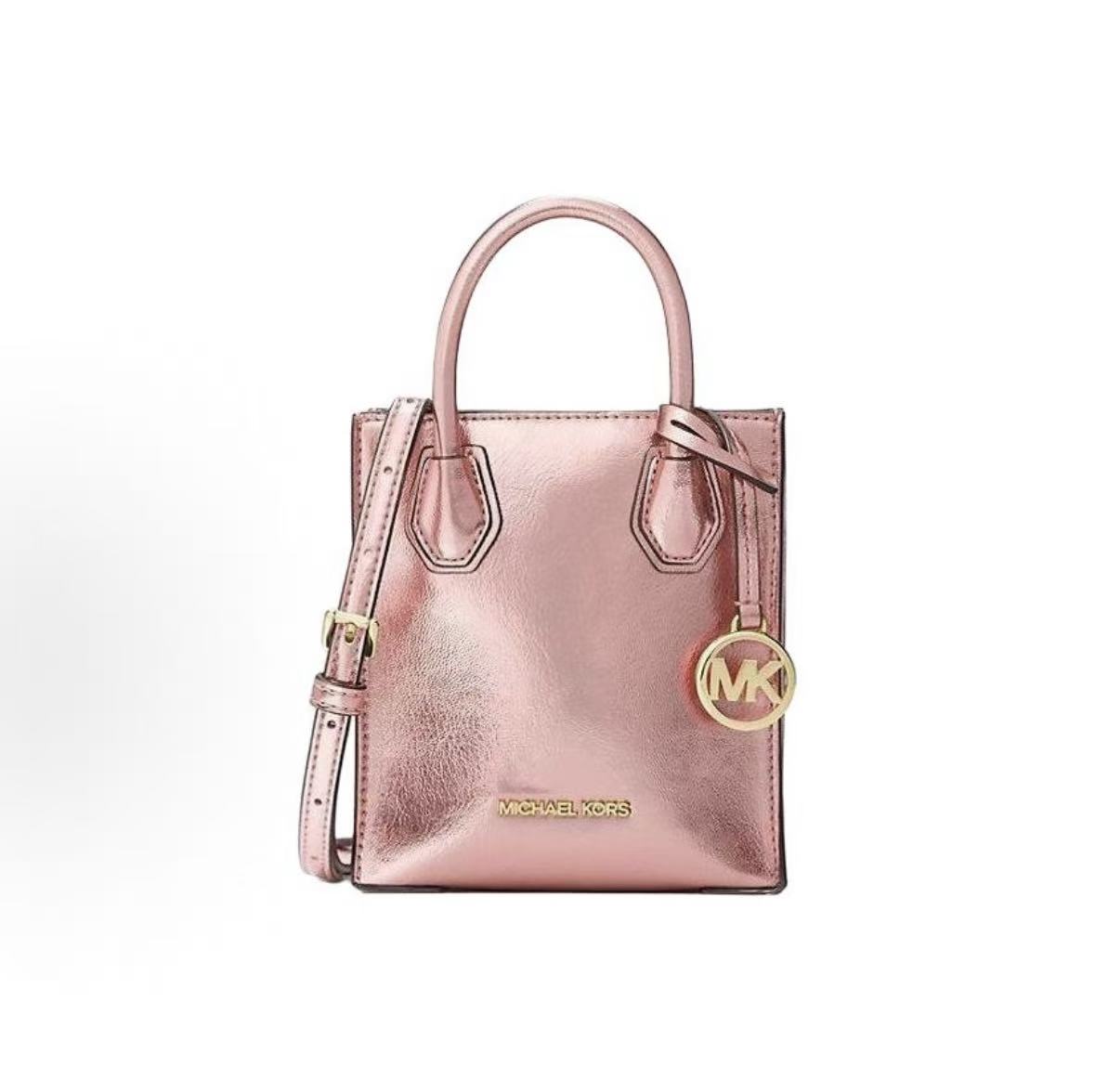 

Michael Kors MK Mercer Letter Logo Patent Leather Shoulder Tote Crossbody Mini Unisex Bags Rose-Pink 35H3GM9C0M-PRIMROSE Basic Set (Bag+Dust Bag)