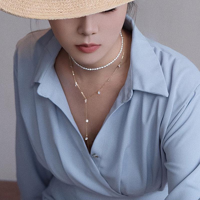 

925 Sterling Silver 18K Gold AAA Zircon Clavicle Long Pendant O-Chain Choker Necklace Spring Women Wedding Gift Fine Accessories