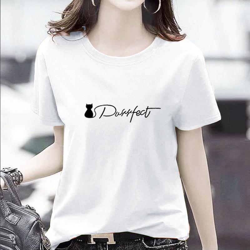 GMXIA Women's Fashion Casual Summer Spring Solid Color Print Short Sleeve O-Neck T-shirts and Loose Tops