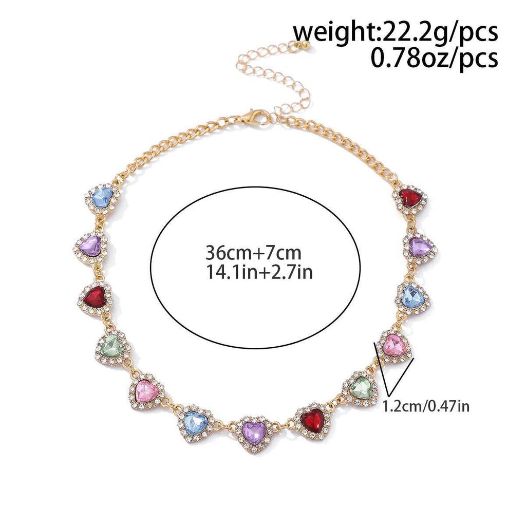 IngeSight.Z Exquisite Luxury Love Heart Necklaces Women Creative Colorful Rhinestone Choker Hiphop Shiny Clavicle Chain Jewelry