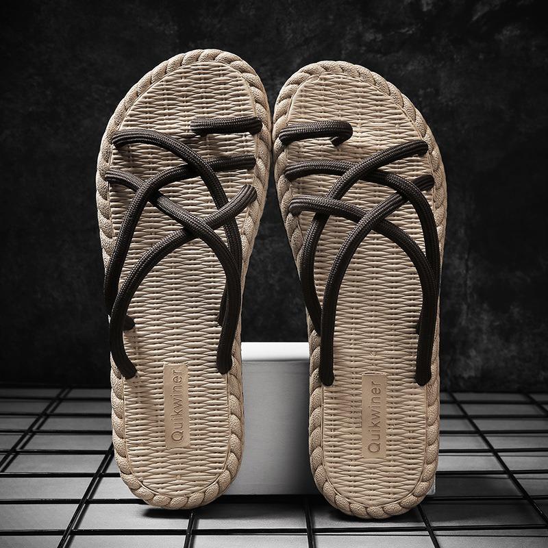 New beach versatile thick bottom casual fashion high sense woven flat bottom flip-flops summer slippers men