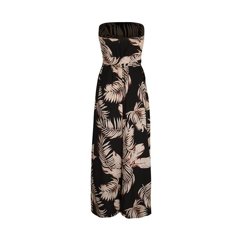 Leisure Vacation Tropical Wind Leaf Printed Tube Jumpsuit
